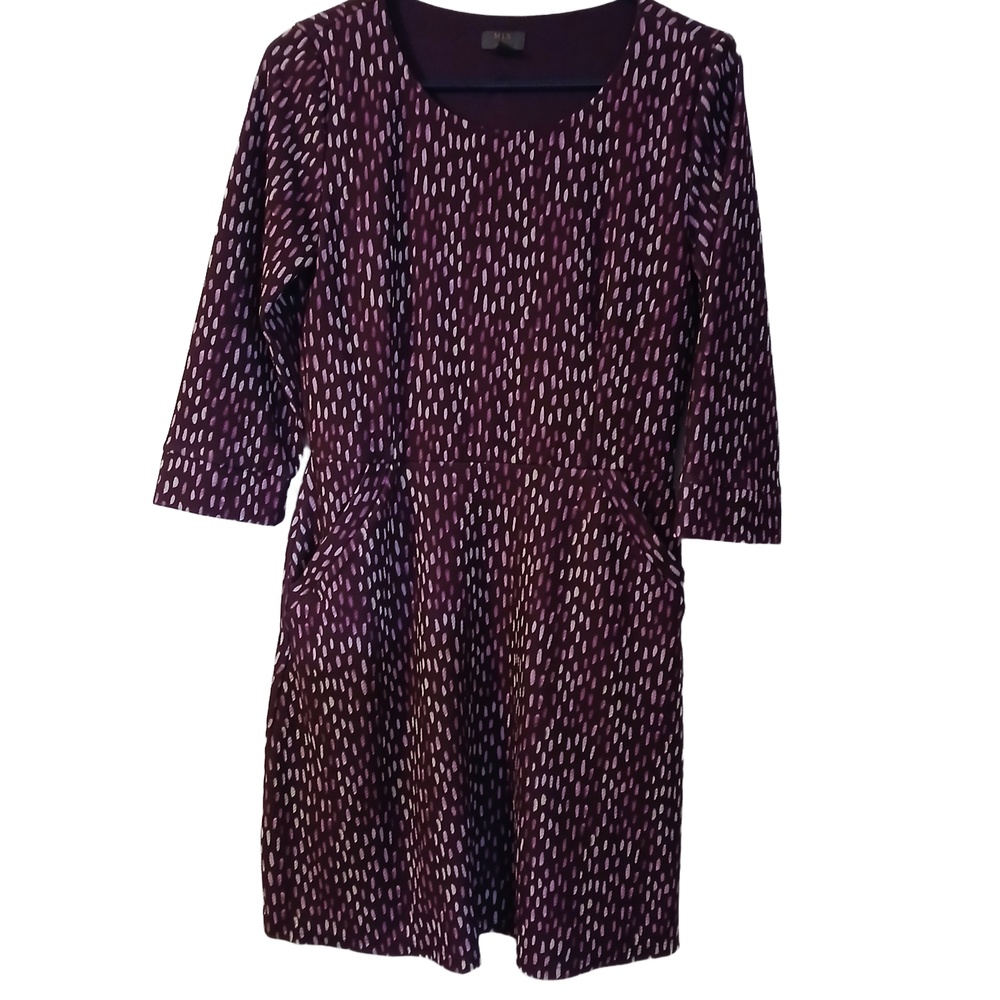 Mix 41 By Hawthorn Womens Purple Pink Printed A-Line Dress Size Small w/Pockets